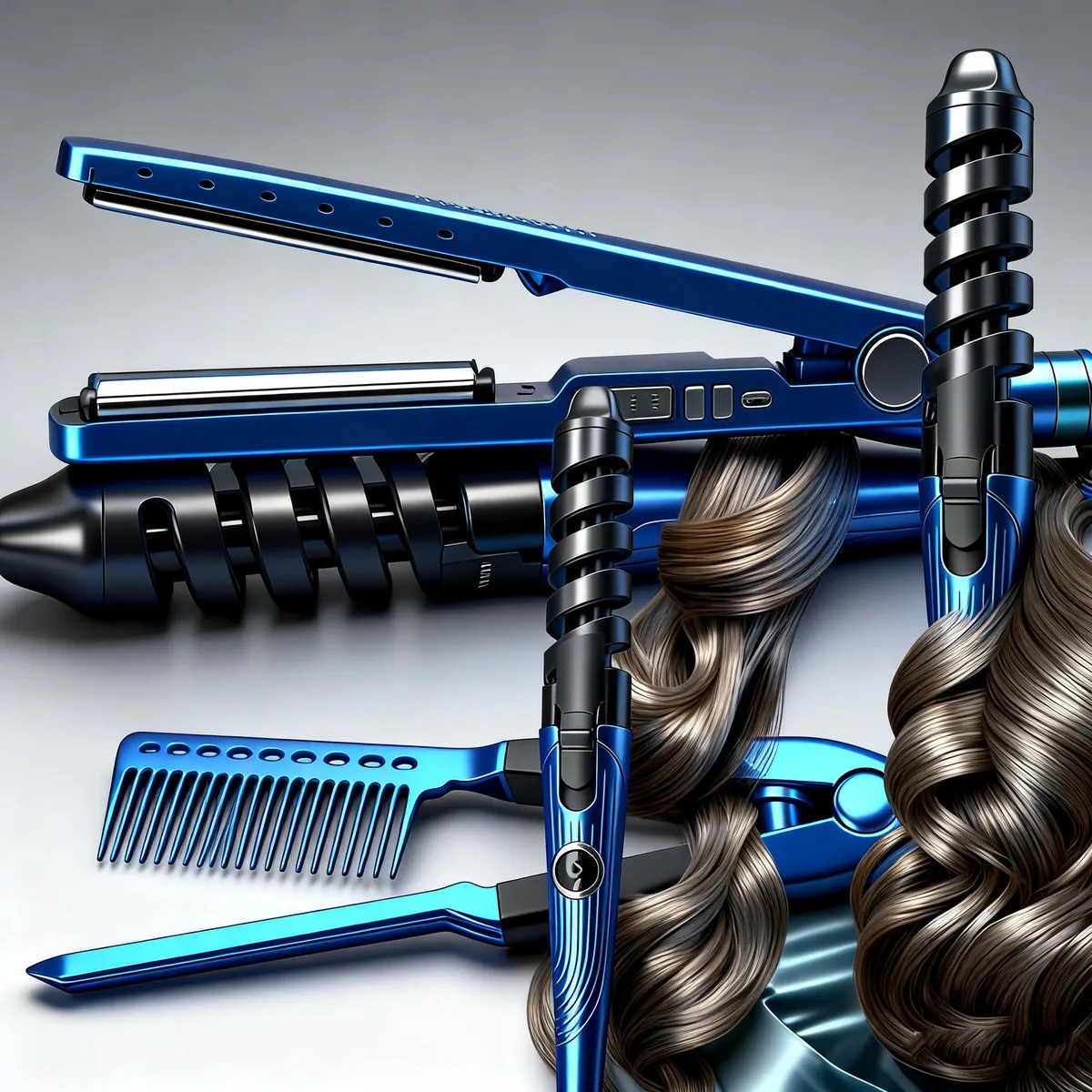 Kit 3 En 1 Plancha Titanio Artefactos Para El Cabello Plancha 450&deg; Azul image number null