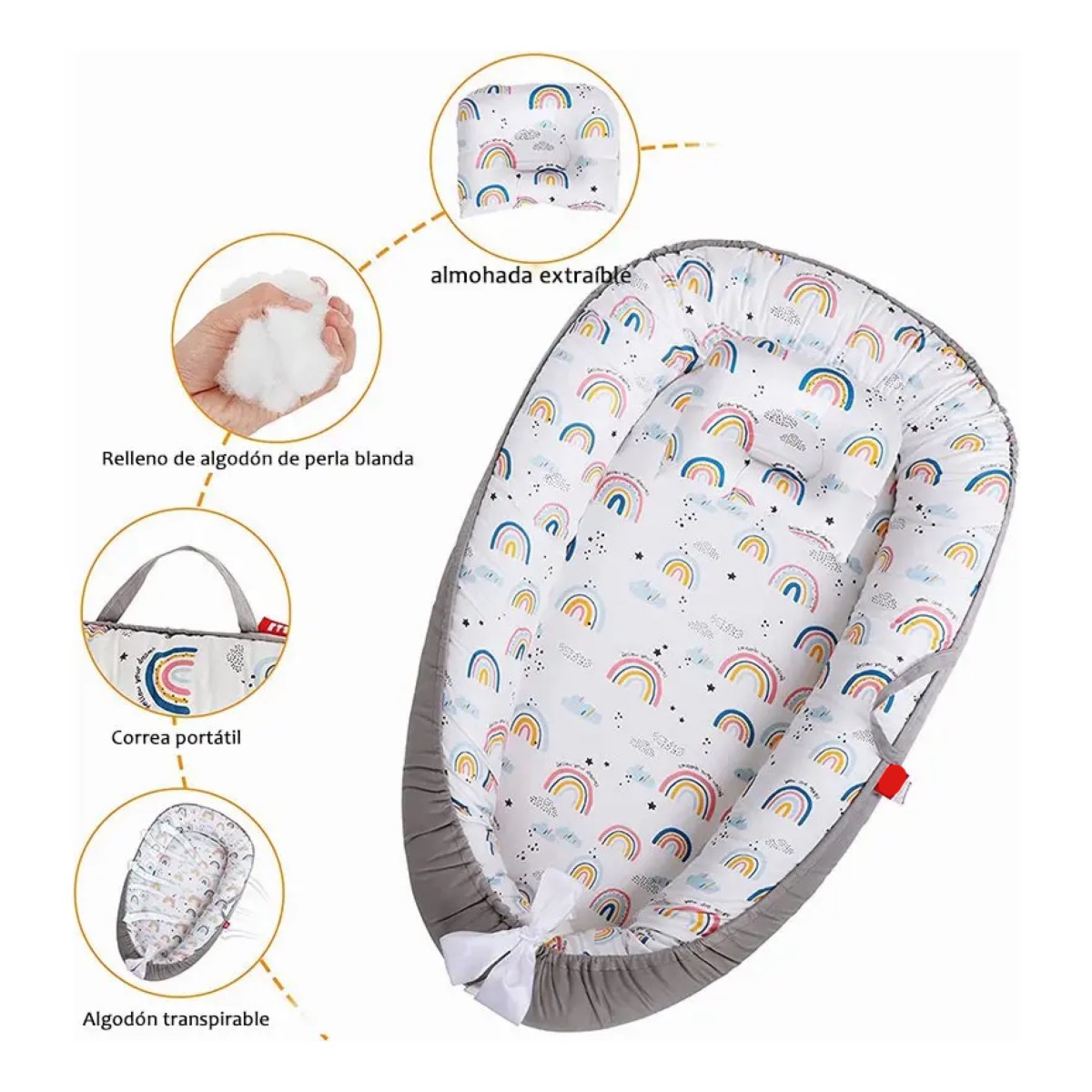 Nido Colecho Para Beb&eacute;s Cuna Port&aacute;til Cama Con Almohada arco&iacute;ris image number null