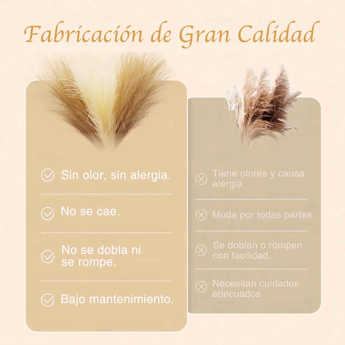 Ramo Pampas Artificiales Marr&oacute;n Beige 45 cm 6 Unidades Marr&oacute;n Beige image number null