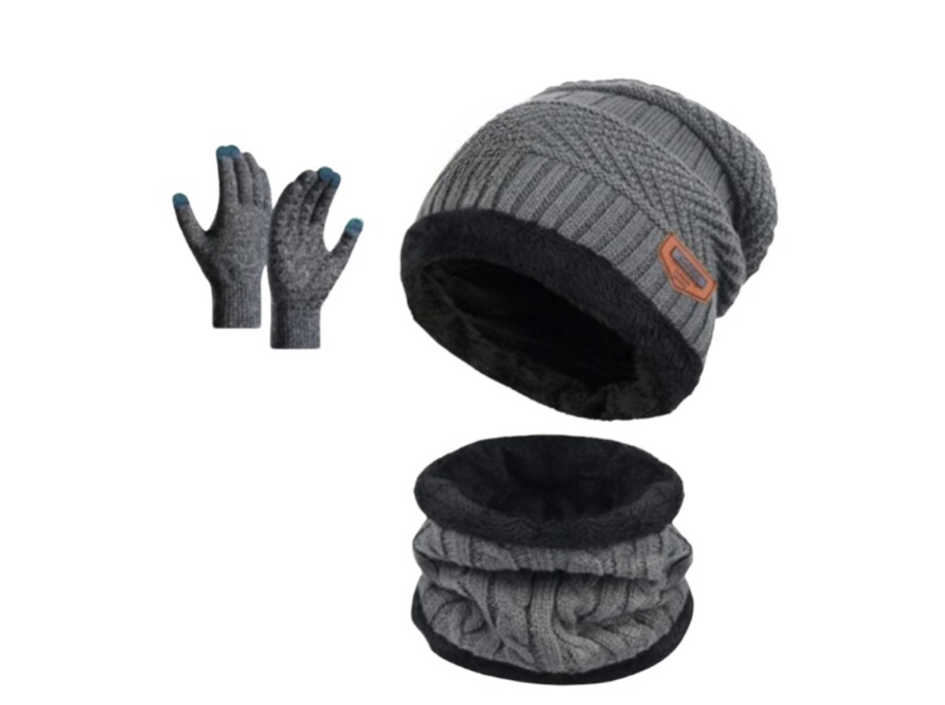 Conjunto de Gorro Bufanda y Guantes de Lana Unisex Modelo Gris image number null