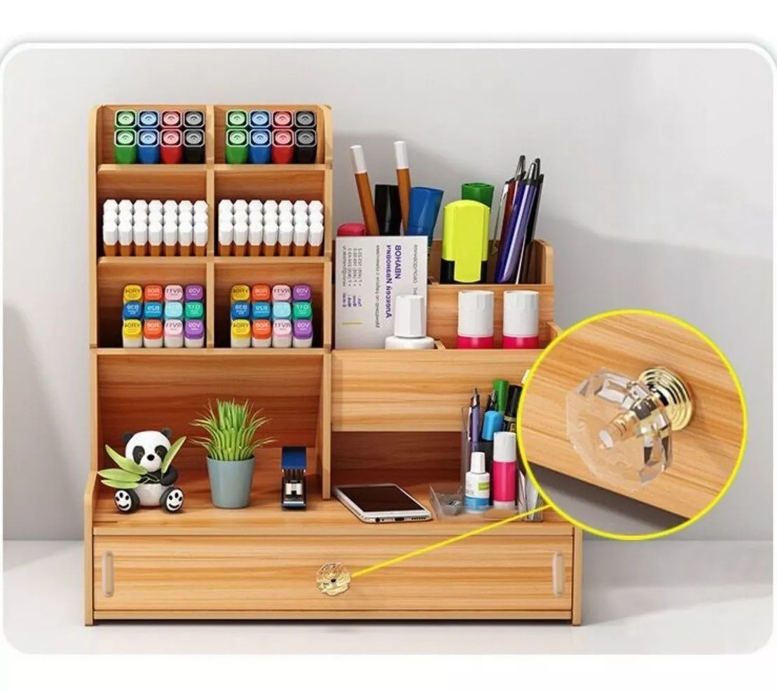 Organizador De Escritorio Madera Oficina Con Cajonera image number null