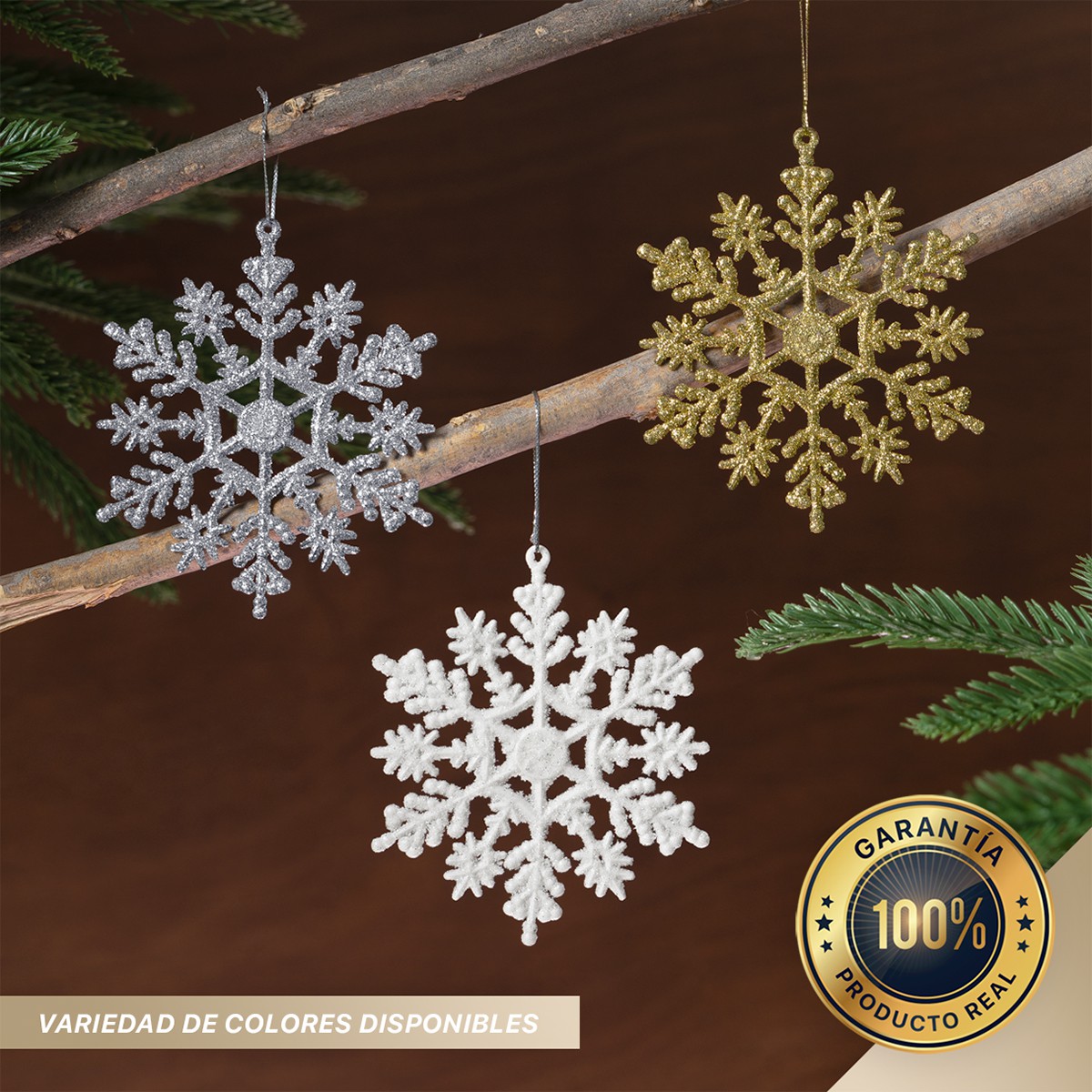 Decoraci&oacute;n Navide&ntilde;a con Adornos para &Aacute;rbol de Navidad (Copo Plateado) ESQUIMAL. image number null