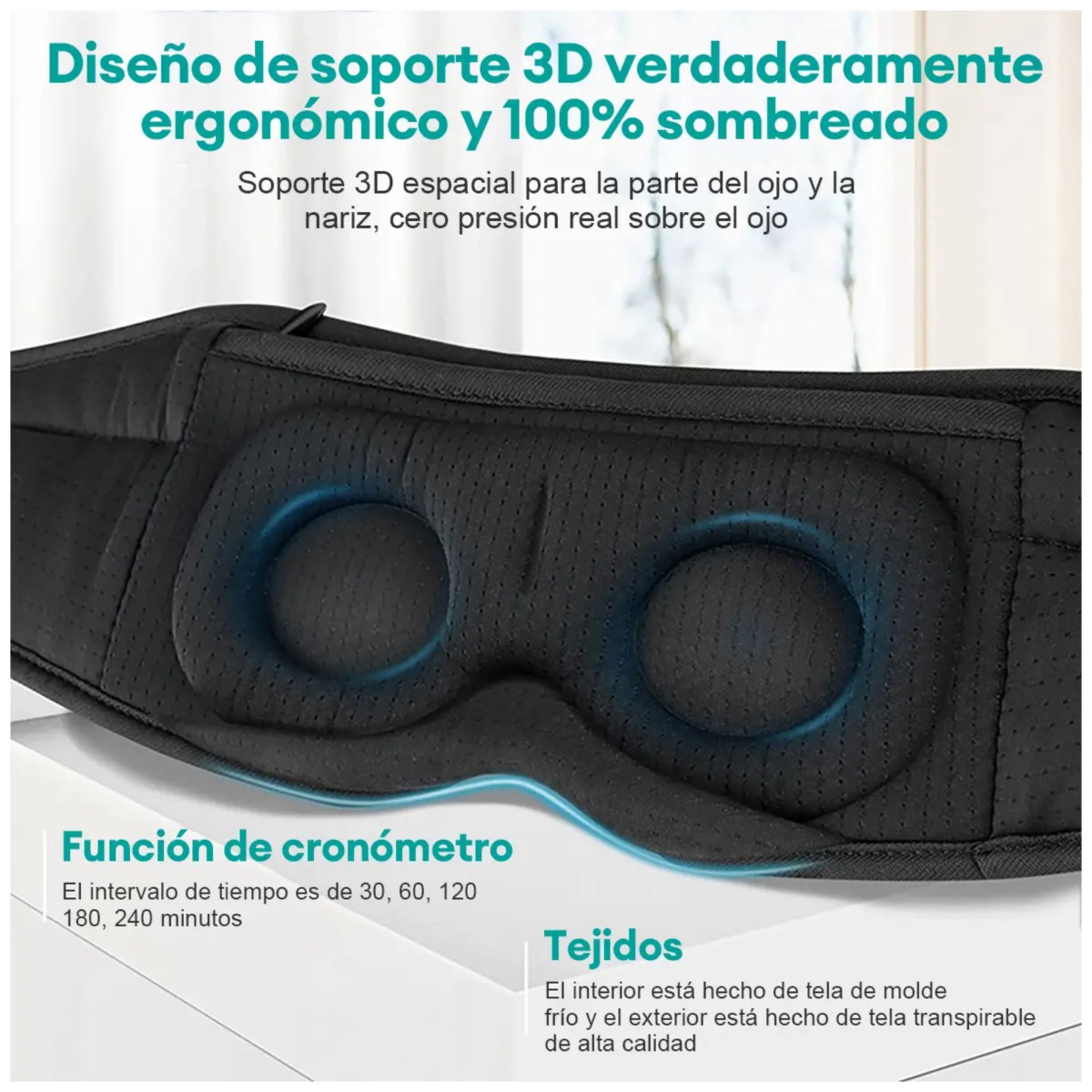 Super Suave Gafas Para Dormir Bluetooth Con Auriculares Negro image number null