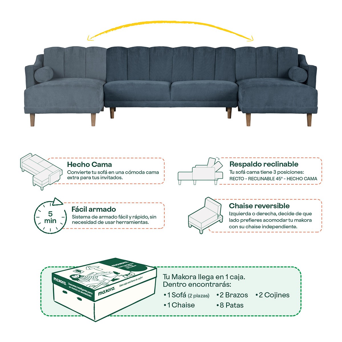 Sala Modular Makora Scotch con Memory Foam, Color Olivo Respaldo Reclinable de 3 Posiciones image number null