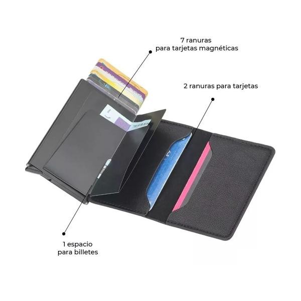 Cartera Tarjetero Billetera Unisex De Cuero Protecci&oacute;n Rfid Color Negro image number null