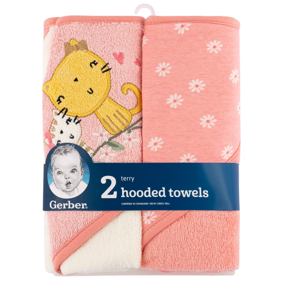 Set 2 toallas beb&eacute; Gerber con capucha rosa 66&times;76 cm algod&oacute;n image number null