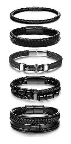 5 Piezas Pulsera Para Hombre De Cuero Con Hebilla Magn&eacute;tica image number null
