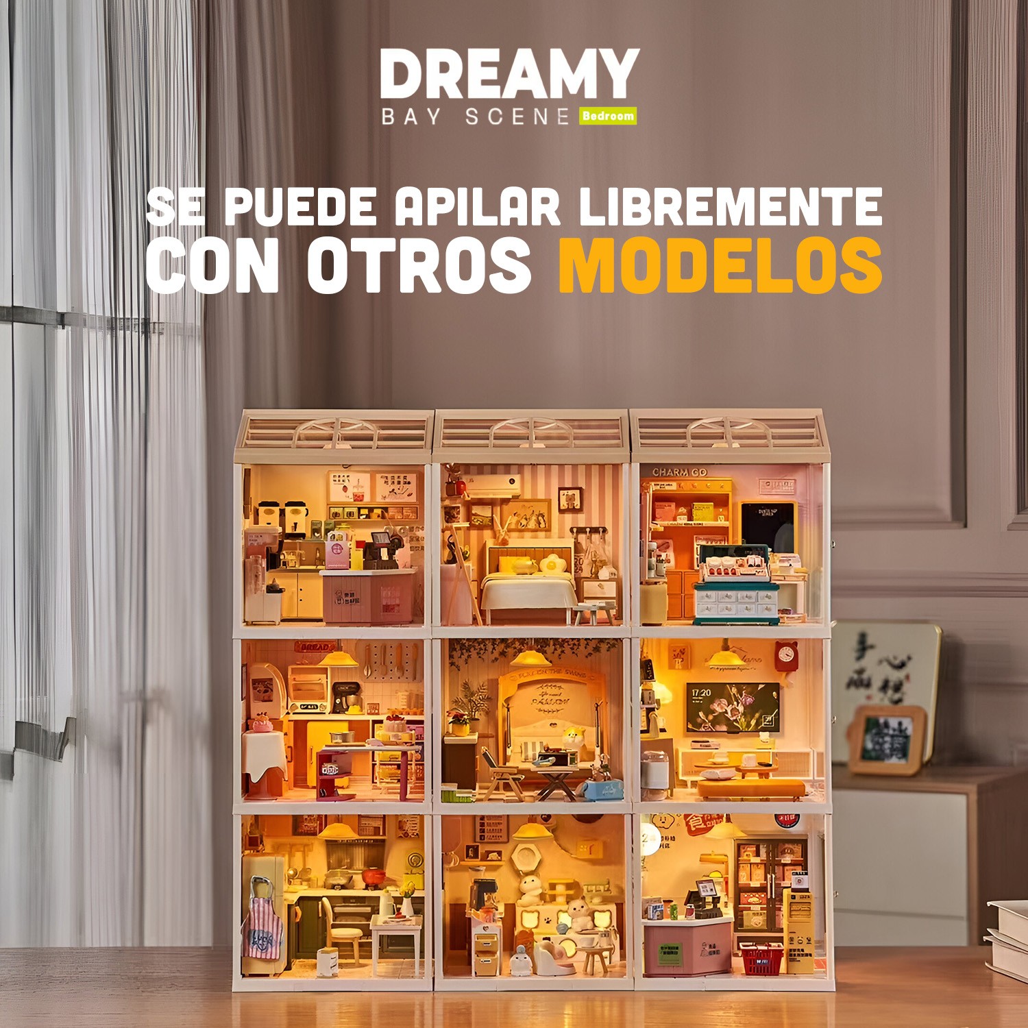Juguete Casa en Miniatura Dormitorio con Muebles y Efecto de Luz Nocturna image number null
