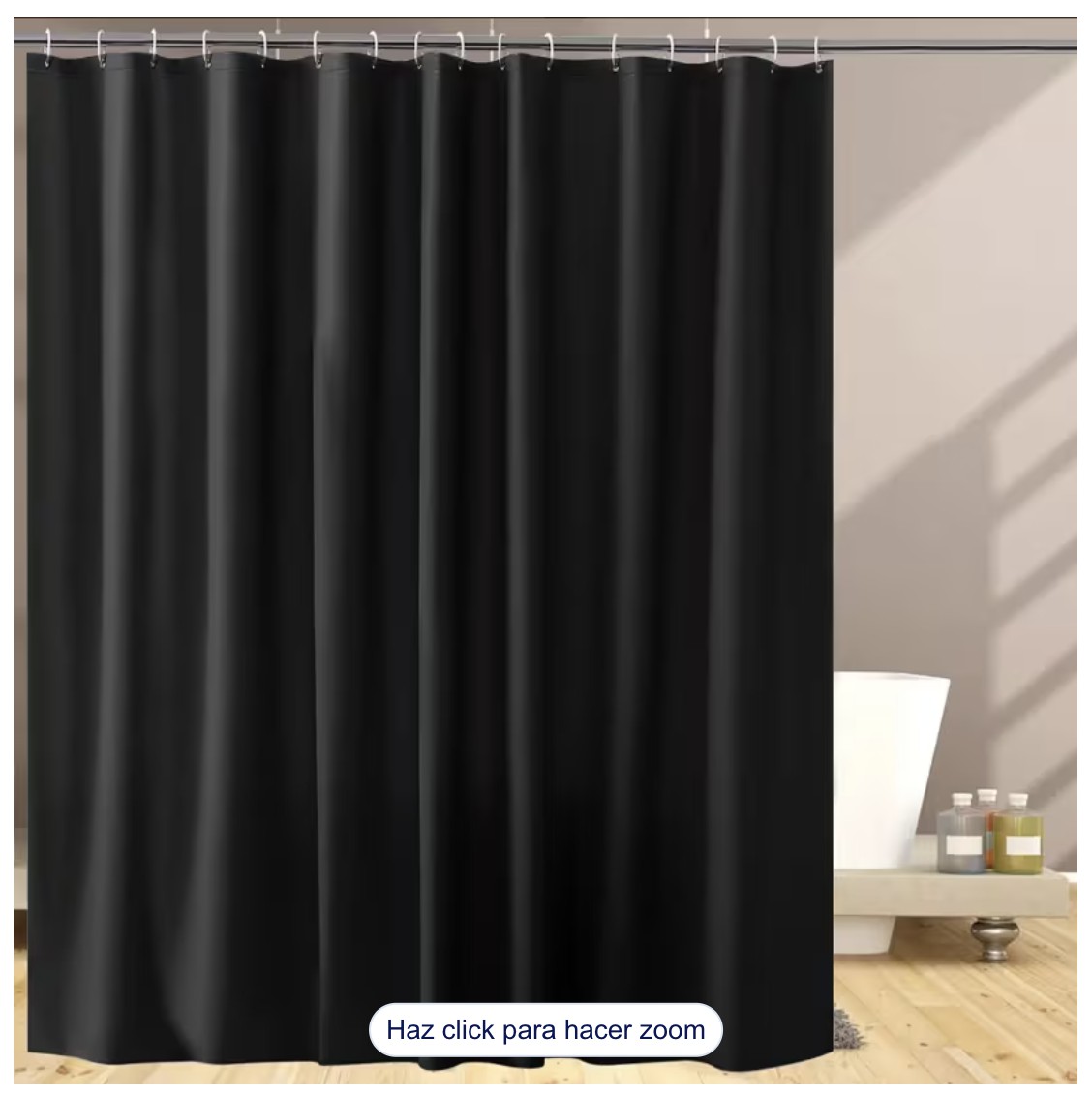 Cortina De Ducha Con Ganchos 180x180cm Impermeable Modelo Negro image number null