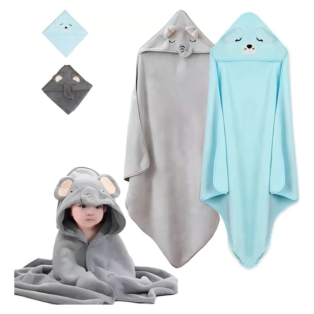 Toalla De Ba&ntilde;o Beb&eacute; Con Capucha Animales Manta Suave image number null