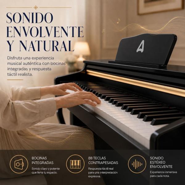 Piano Teclado Electrico 88 Teclas Digital 15v 3a 900 Ritmos Audiotek image number null