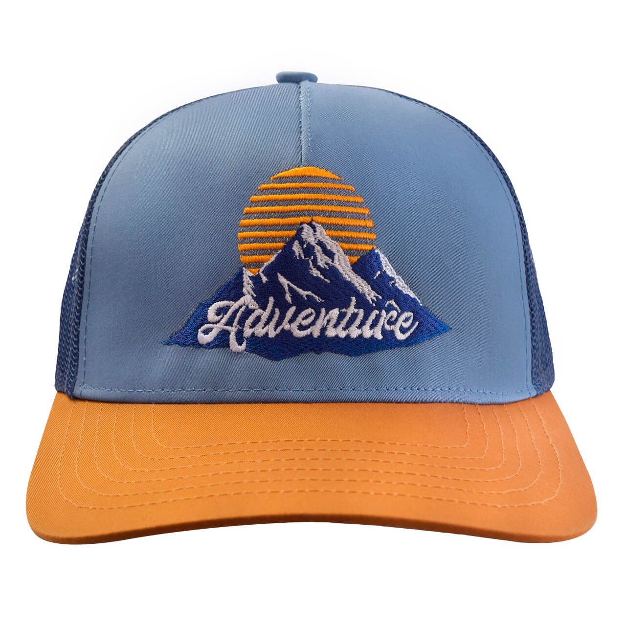Gorra con malla y ajustador de pl&aacute;stico, Adventure, azul con camel image number null