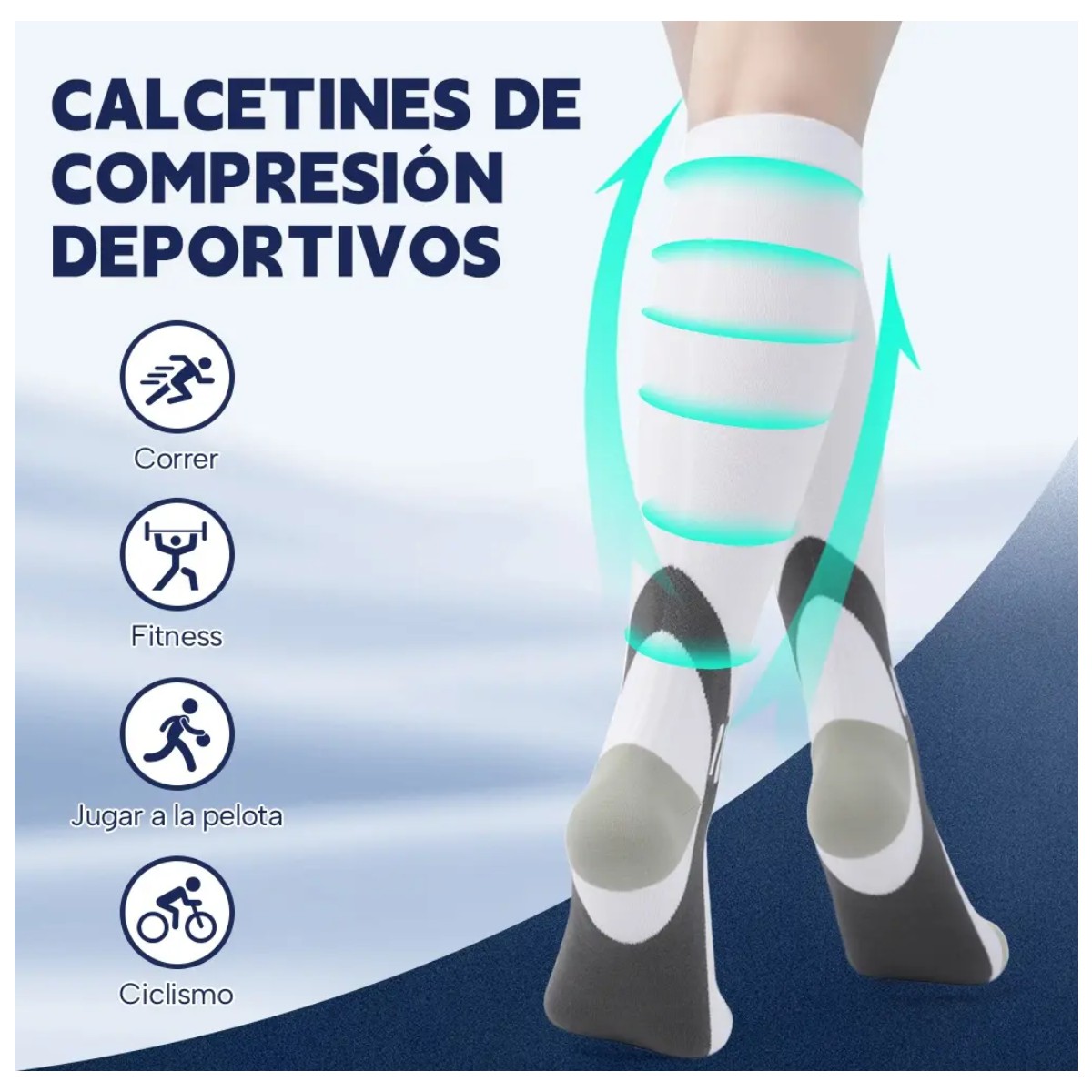 Calcetas Compresi&oacute;n Alivia Varices Y Circulaci&oacute;n 6 Pares Negro Azul Blanco Talla S/M image number null