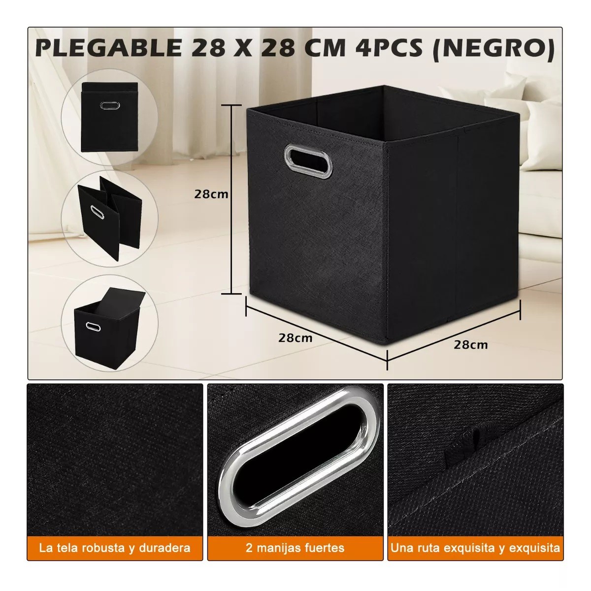 Set 4 Cajas Organizadoras De Tela Plegables Hogar Almacenamiento. image number null