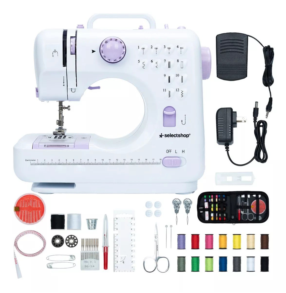 Maquina De Coser Portatil Electrica Mas Kit Costura Y Pedal Color Blanco SelectShop image number null