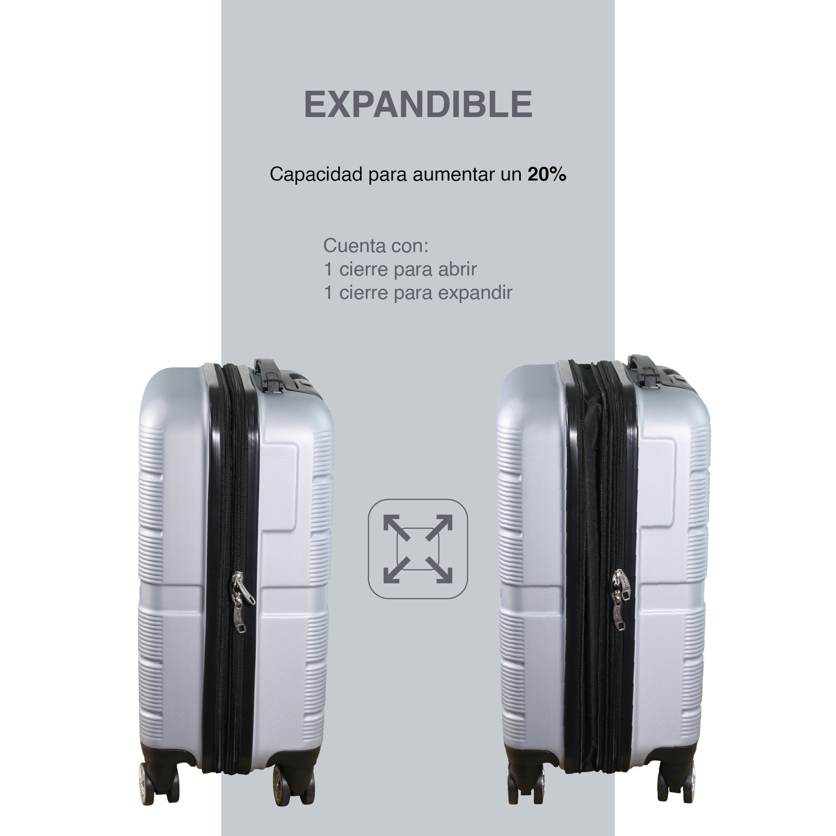 Maleta Compass Chicago 20" Carry On con Neceser Plateada, Expandible y Ruedas 360&deg; image number null