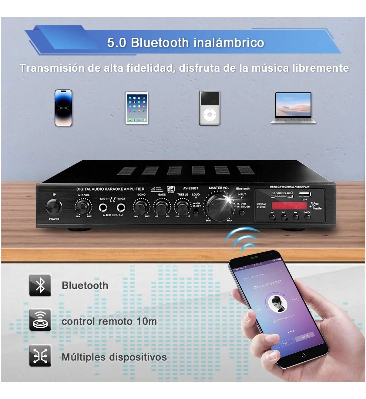 Amplificador De Audio Sunbuck Av-298bt De 5 Canales, 2000w. image number null