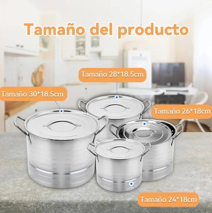 OFERTA Juego De Vaporera 15pzs Ollas De Acero Inoxi Inducci&oacute;n 25l Plateado image number null