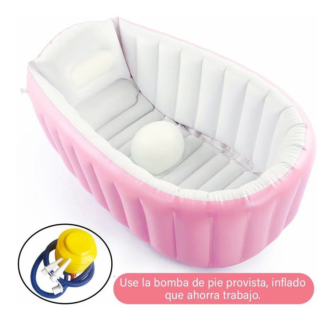 Ba&ntilde;era Bebe Plegable Con Bomba para Inflar Rosa image number null