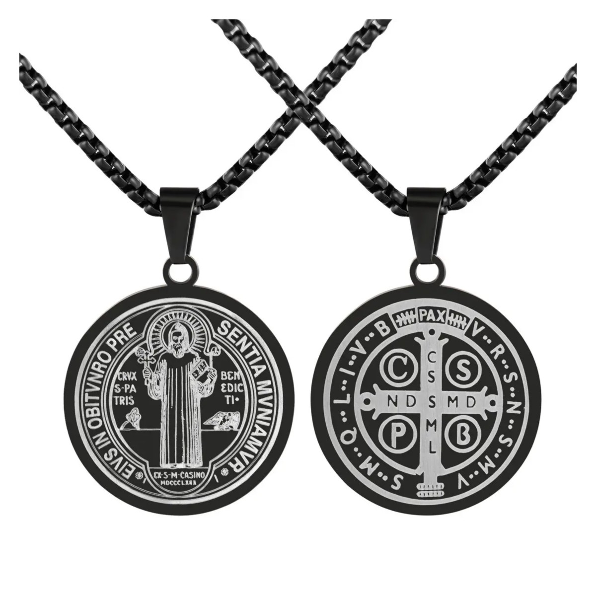 Collar Medalla San Benito Dije Cadena Acero Inoxidable Negro image number null
