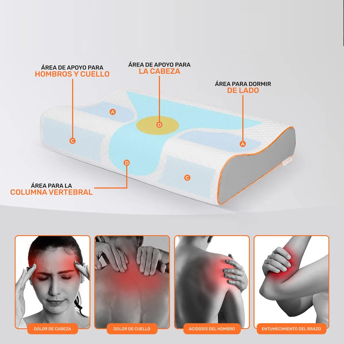 Almohada Ortop&eacute;dica Memory Foam Cervical para Cuello Gel Ajustable C&oacute;moda image number null