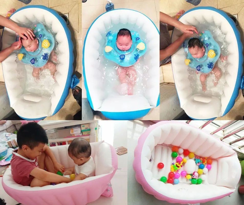Ba&ntilde;era Bebe Plegable Con Bomba para Inflar Rosa image number null