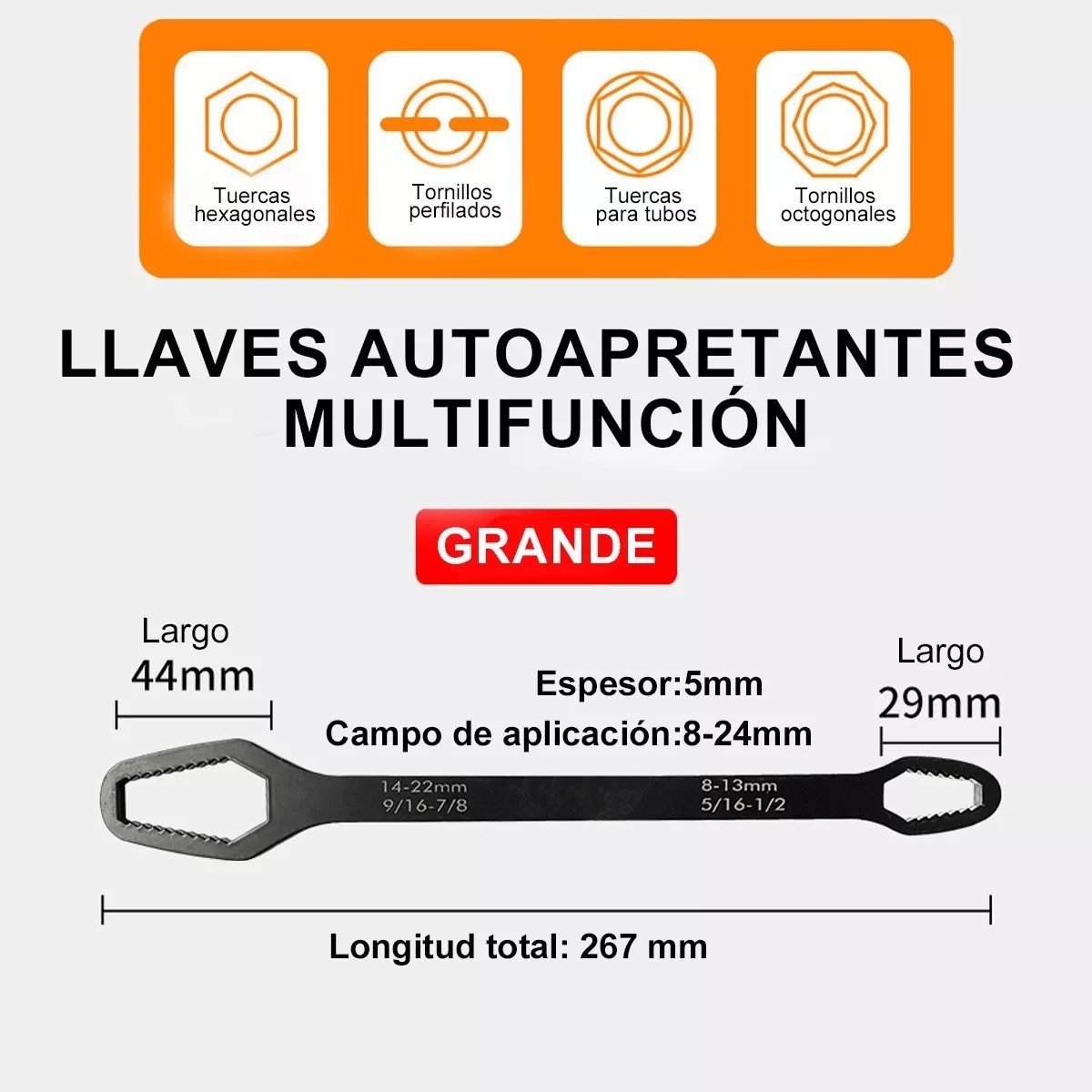 Llave Inglesa Universal Ajustable De Doble Boca Negro. image number null