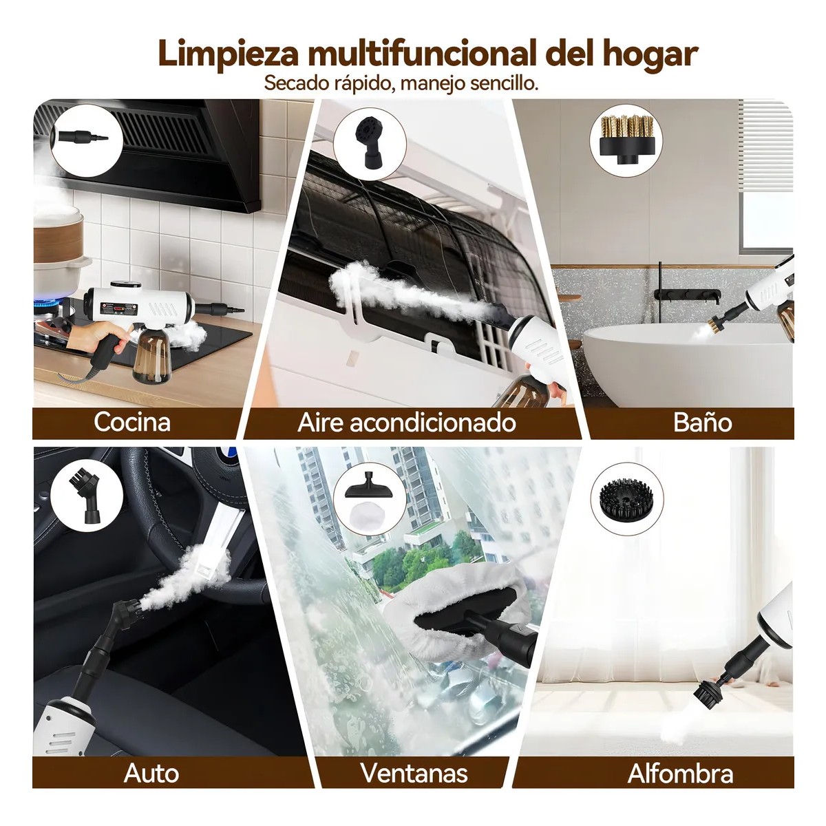 Limpiador a Vapor Port&aacute;til 1200W, Alta Presi&oacute;n, Calentamiento R&aacute;pido 15s image number null