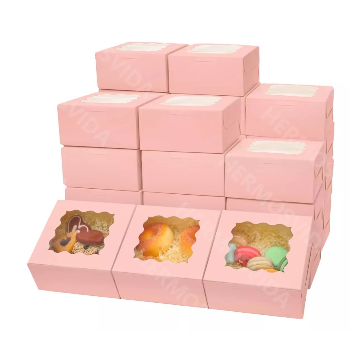 50 Cajas Carton Ventana Galletas Cupcakes Regalo Boda Rosa image number null