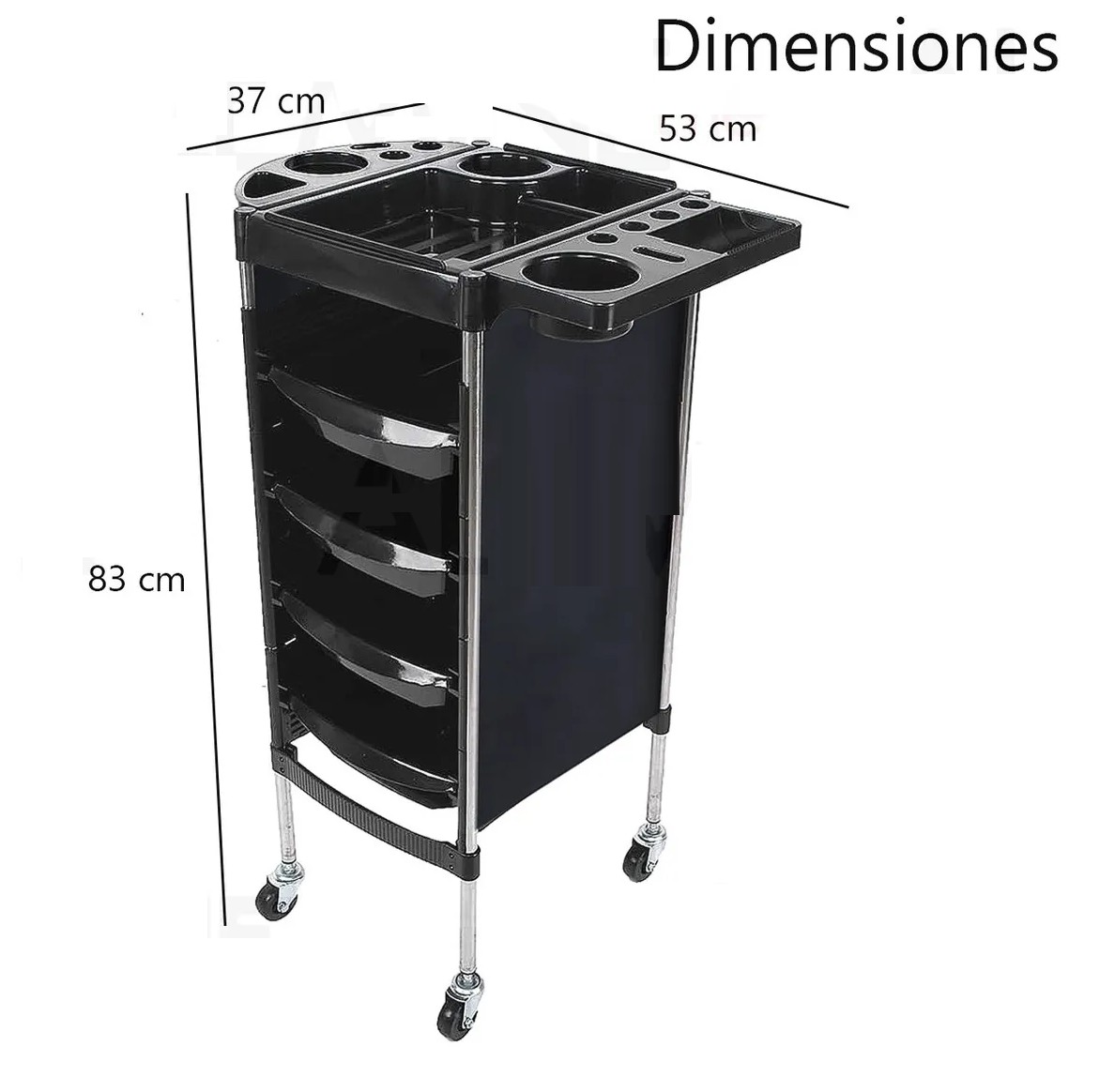 Carrito Auxiliar Alemine Negro Est&eacute;tica/Belleza 4 Cajones 83cm image number null