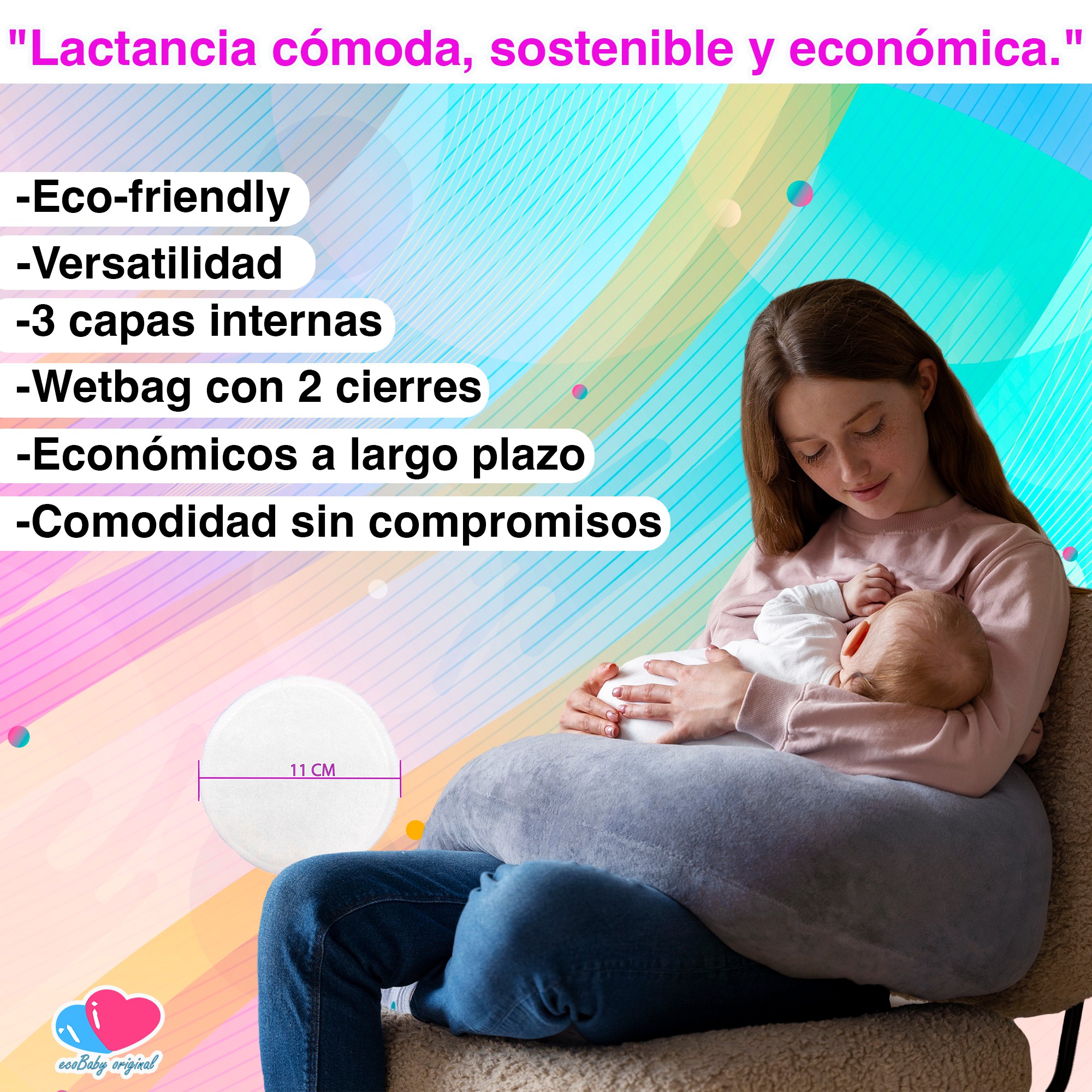 Protectores De Lactancia Lavables Ecol&oacute;gicos Tela Ecobaby Original M&aacute;s Bolsita Wetbag image number null