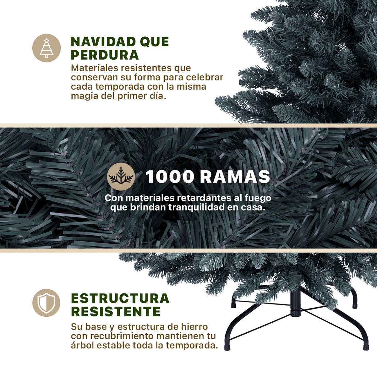 &Aacute;rbol de Navidad Pino Navide&ntilde;o de 1.8m 1000 Ramas - Gris para ESQUIMAL image number null