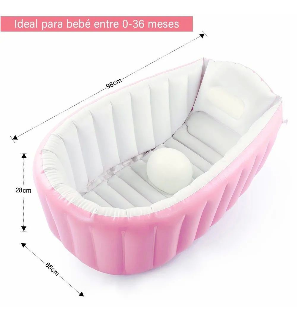 Ba&ntilde;era Bebe Plegable Con Bomba para Inflar Rosa image number null