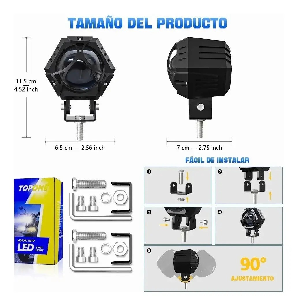 2pcs Faros Auxiliares Lupa 120w Para Auto Moto Con Estrobo image number null