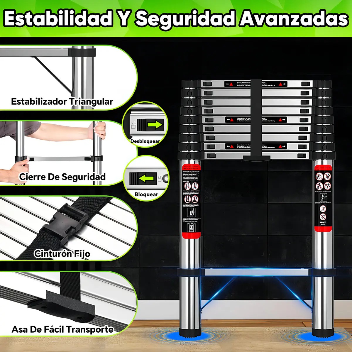 Escalera Telesc&oacute;pica de Acero Inoxidable Recta BOWOSHEN Escalera Telesc&oacute;pica Port&aacute;til image number null