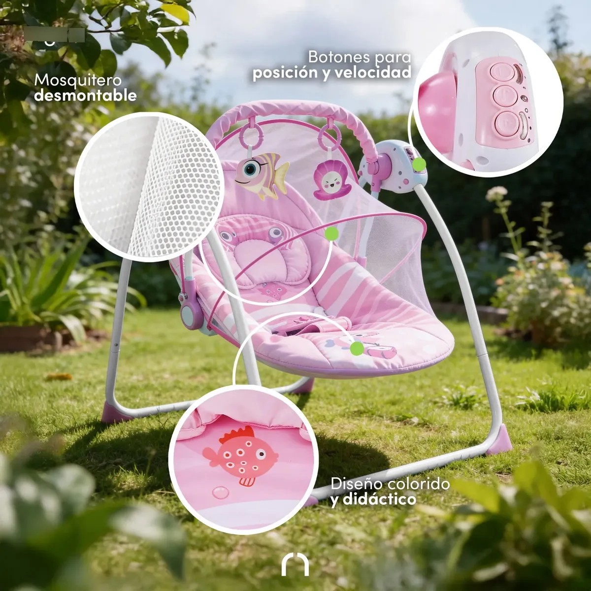 Silla Mecedora Para Bebes Columpio Control Remoto Mosquitero Rosa image number null