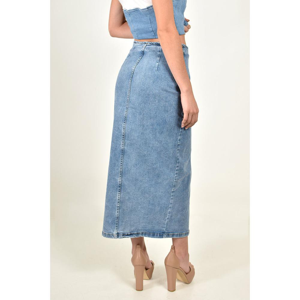 Falda denim con botones dorados Roman Fashion /Juvenil, 41588 (Azul claro) image number null