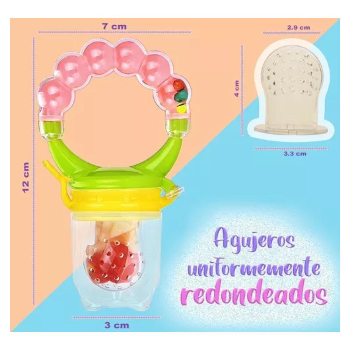 Set 3 Piezas Chup&oacute;n Bebe Sonaja Para Fruta Anti Ahogo Multicolor image number null