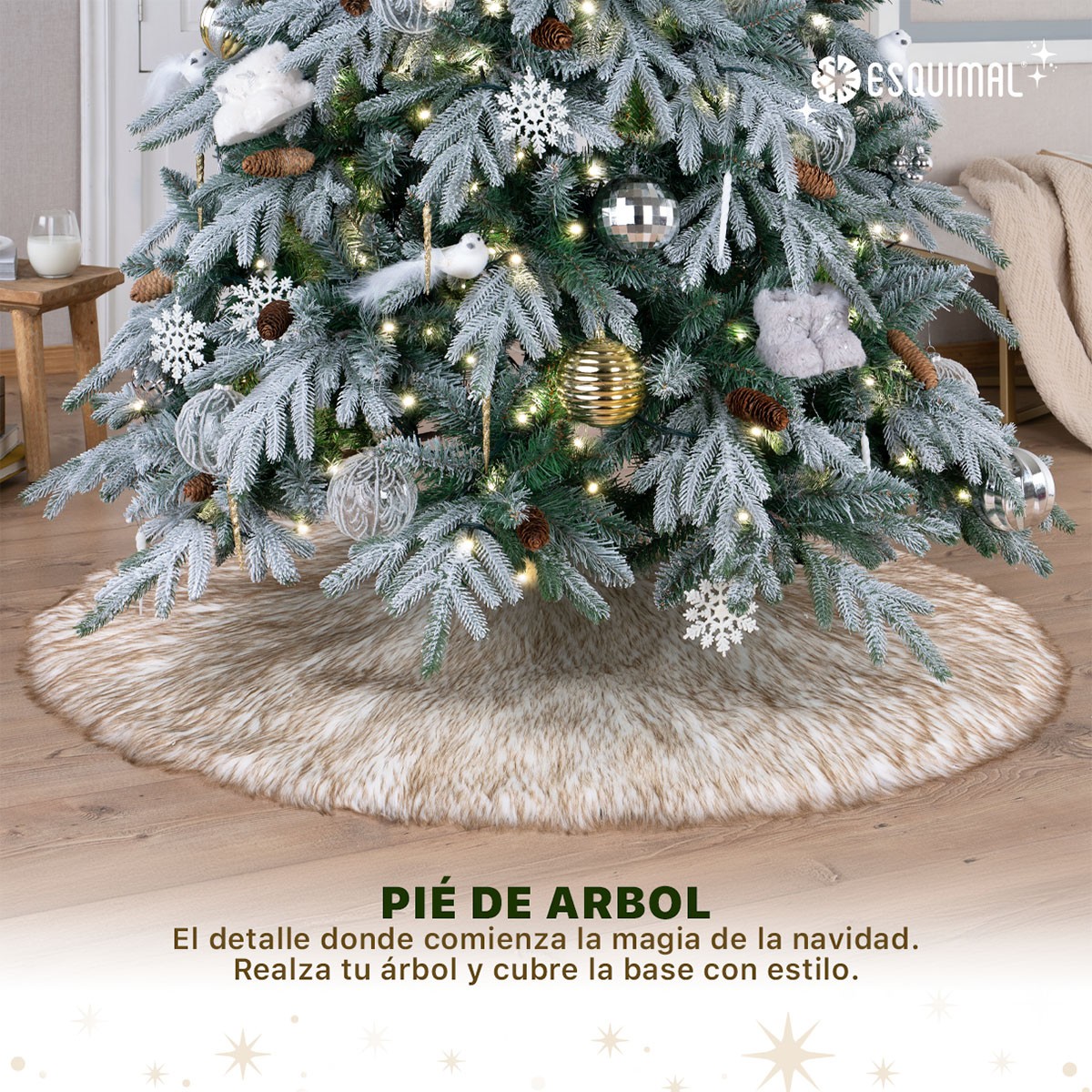 Pie de &Aacute;rbol de Navidad Afelpado Grande Tapete para Pino Navide&ntilde;o Falda para Decoraci&oacute;n Navide&ntilde;a Blanco - Caf&eacute; ESQUIMAL image number null