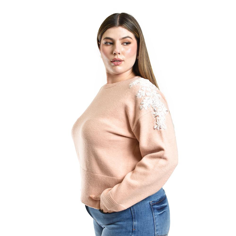 Sueter con bordado y pedrer&iacute;a en los hombros Roman Fashion / Tallas Extras, 4008 (Palo de rosa) image number null