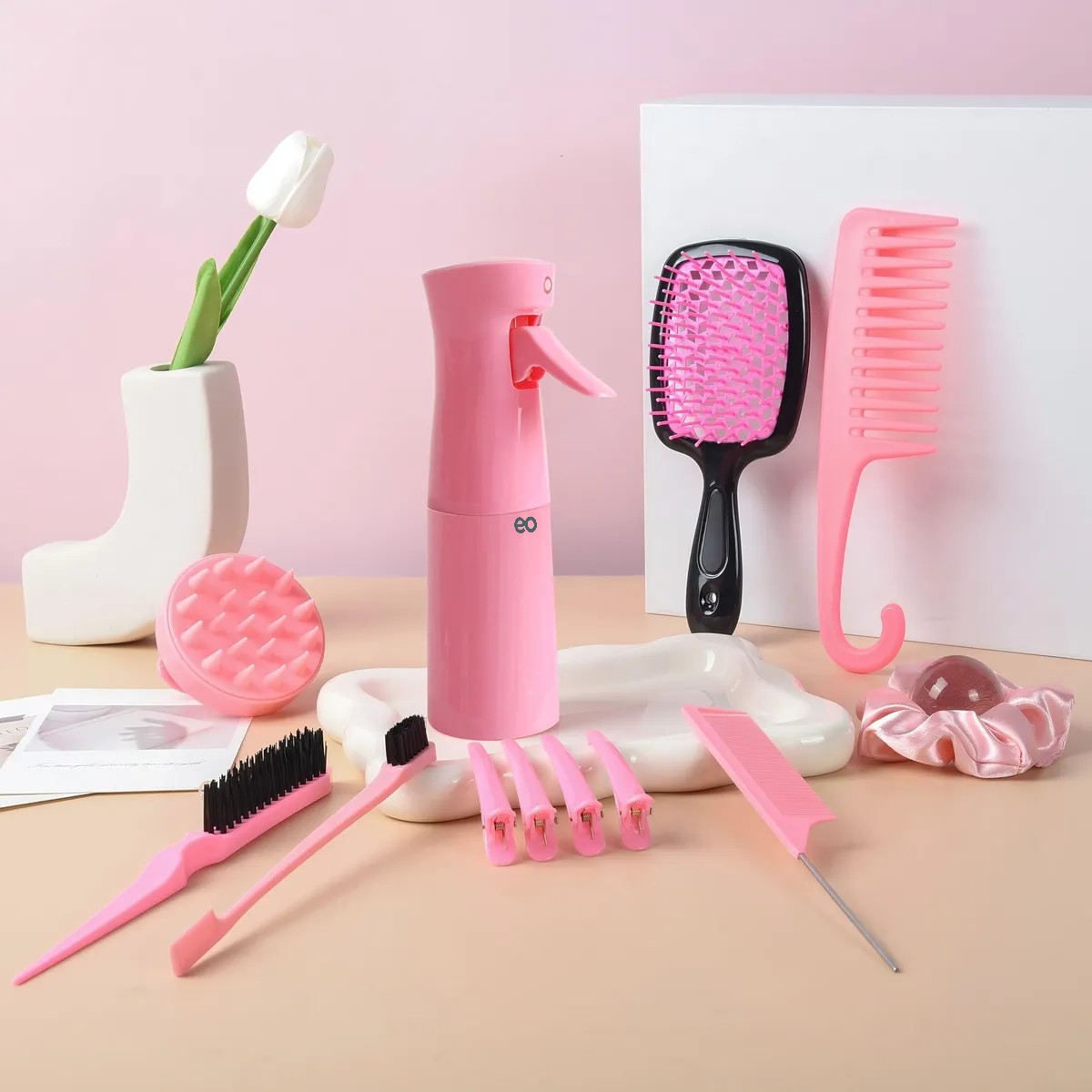 Kit 12pz Peine De Masaje De Cepillo Adecuado Cabello Rizado Rosa image number null