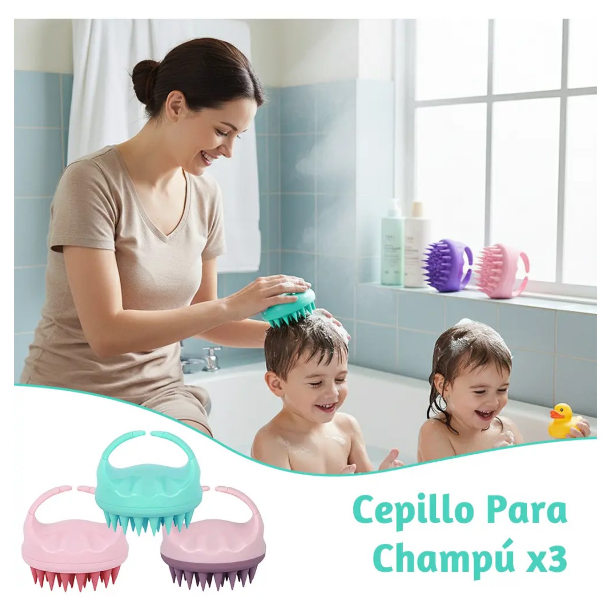 Cepillos Para Ducha Cabello Masajeador De Cuero Cabelludo 3 Piezas Color:Rosa image number null