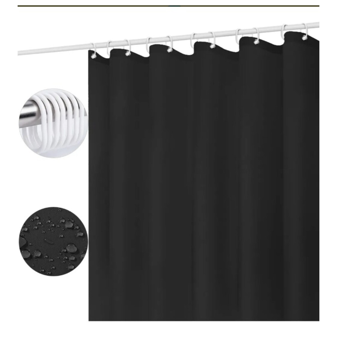 Cortina De Ducha Con Ganchos 180x180cm Impermeable Modelo Negro image number null