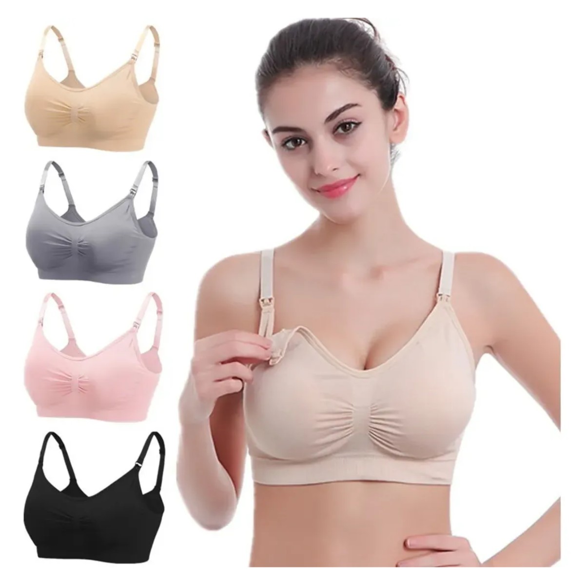 Brasier Maternidad Lactancia 4 Piezas Talla XL Black+gray+skin tone+pink image number null