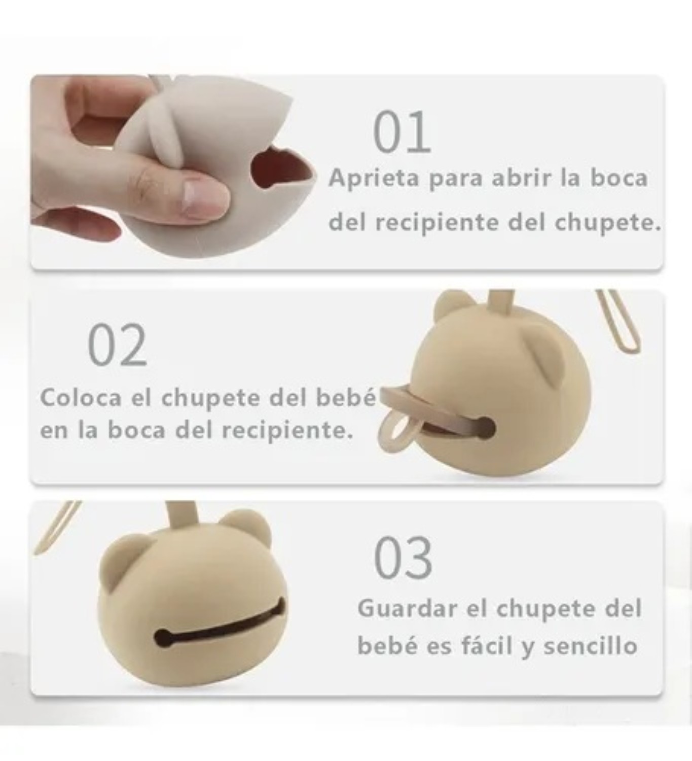 Porta Chupones Beb&eacute;, Silicona Estuche Para Guardar Chupete Beige image number null