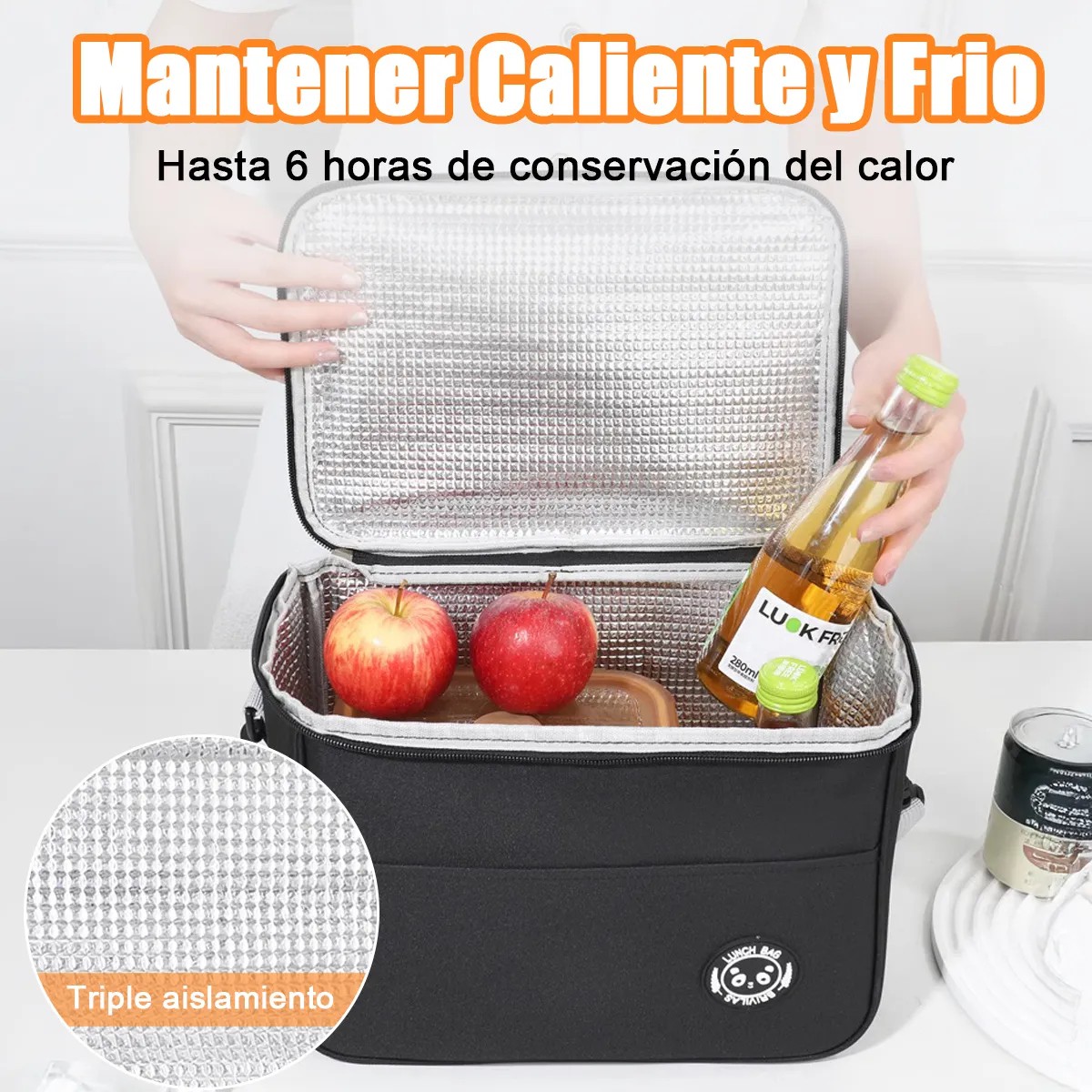 Lonchera T&eacute;rmica Bolsa Almuerzo 2 Piezas Negro y Gris image number null