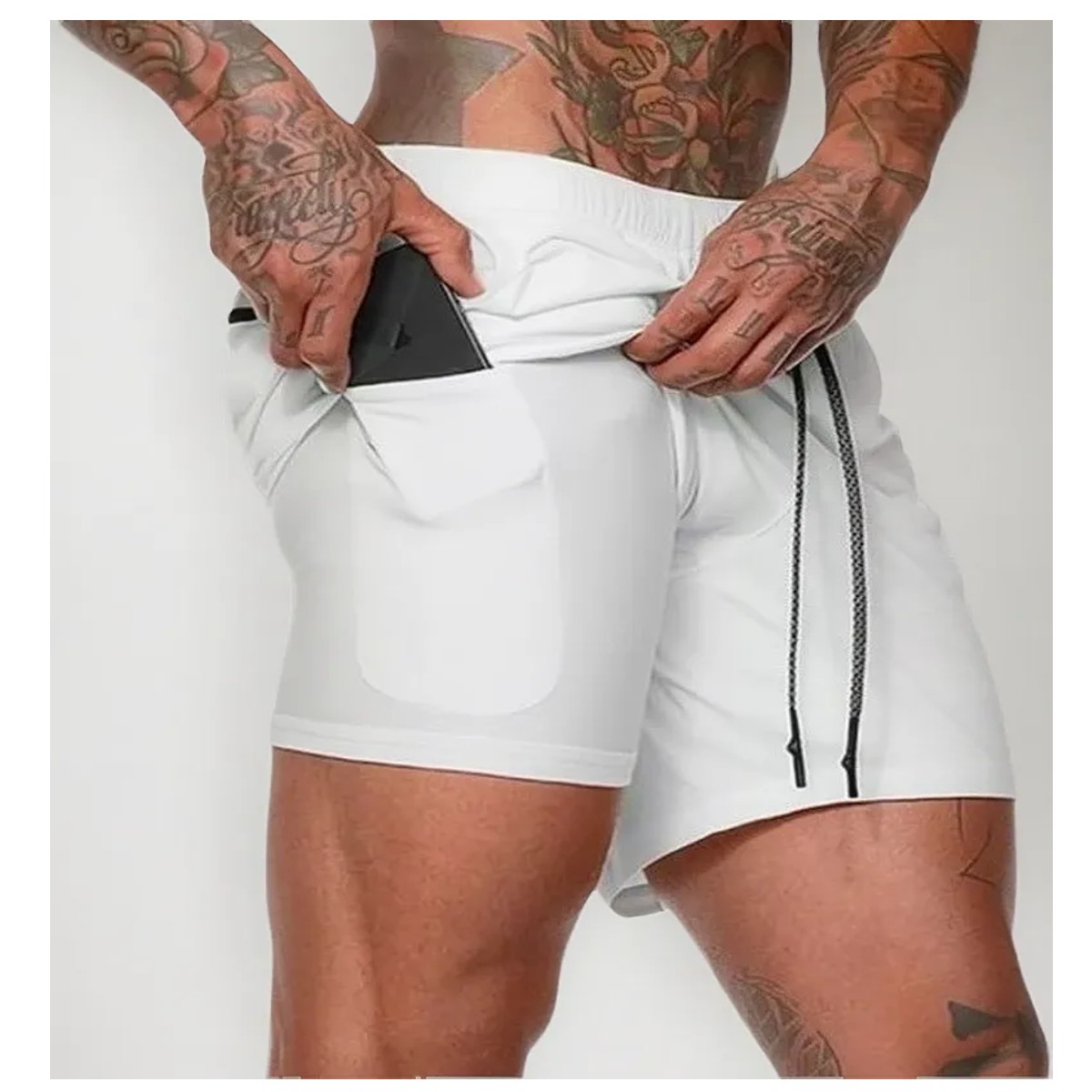 Short Con Licra Deportiva 2 En 1 Hombre Correr Blanco XL(34-36) image number null