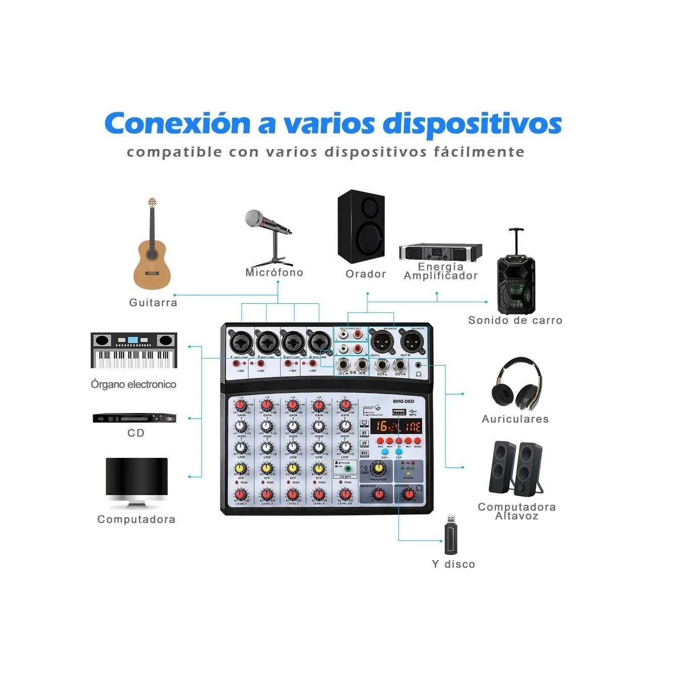Audio Mezclador Bluetooth Usb Dsp (6 Canales) Negro image number null
