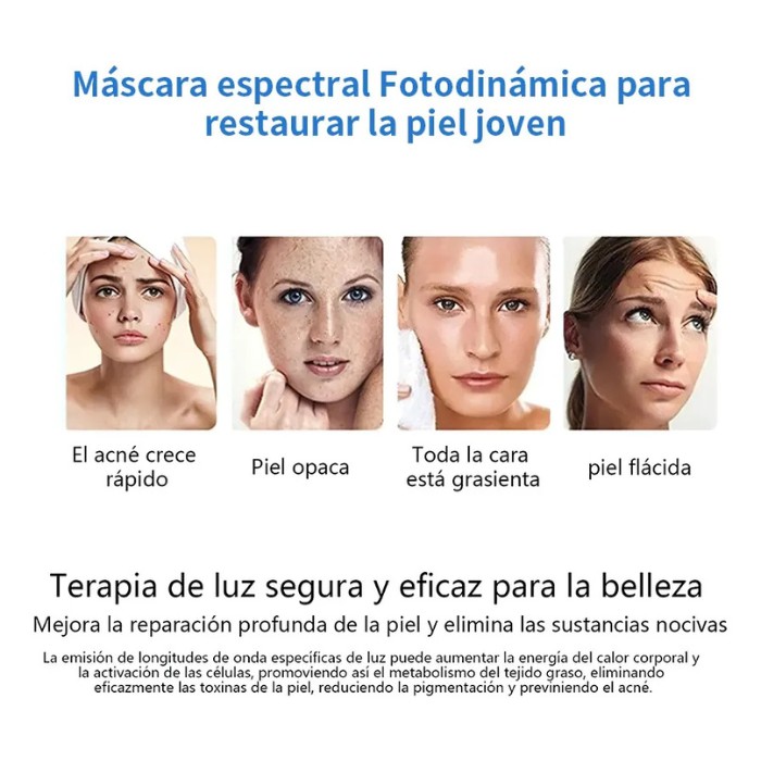 Mascara Facial LED 7 Colores para Cuidado Facial &middot; Terapia Lum&iacute;nica &middot; Antiedad &middot; Reafirmante &middot; Control Remoto Incluido image number null