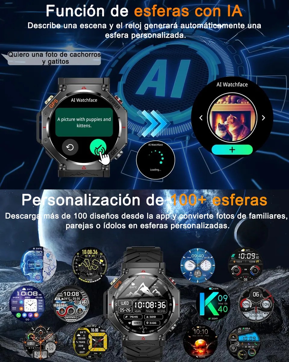 Smartwatch Reloj Inteligente Hombre Gps Llamada Bluetooth Negro Deportivo Siliconas image number null